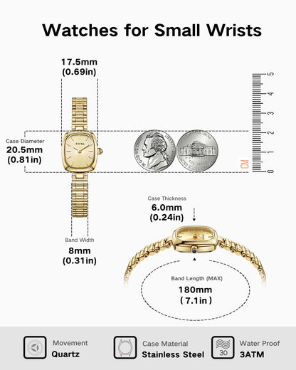 Gold Watches for Women Vintage Ladies Wrist Watches Stainless Steel Dainty Small Gold Watch with Link Removal Tools and Gift Box for Women and Love Ones